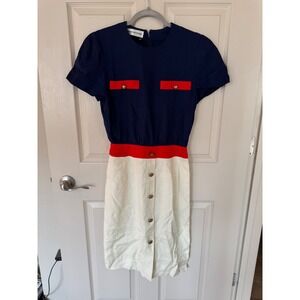 Nipon‎ Boutique Vintage Color Block Dress Short Sleeve Button Front y2